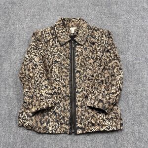 Chicos Jacket Women's Sz 3 Leopard Full‎ Zip Faux Fur Cotton Blend Y2K